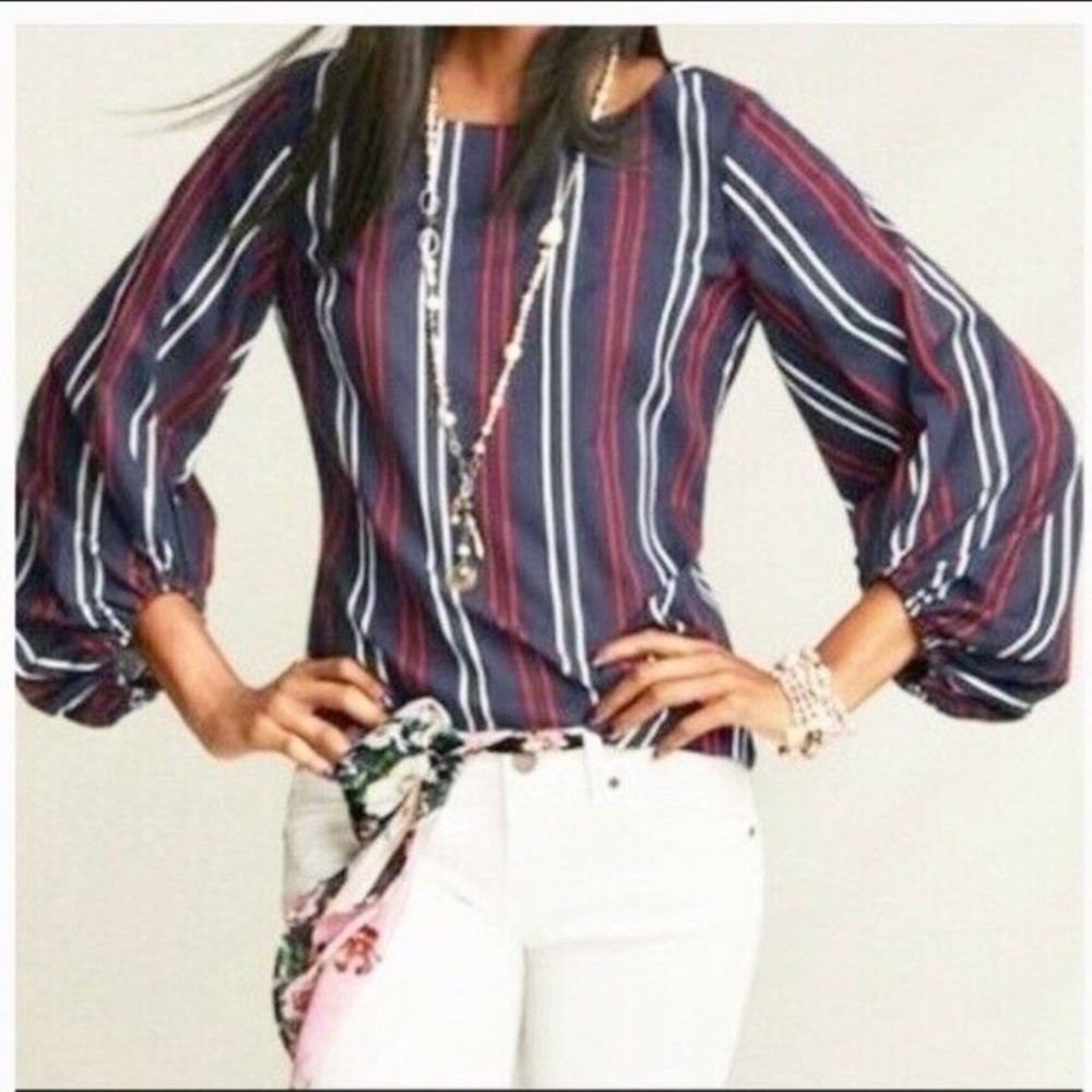 CAbi Navy Flag Blouse Sz S